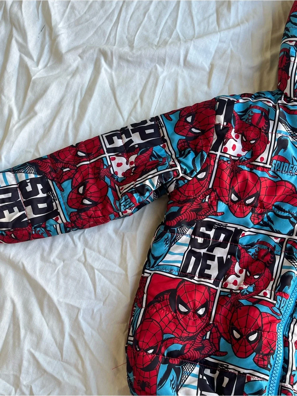 Spiderman Kids' Reversible Hooded Puffer Jacket - Red & Blue